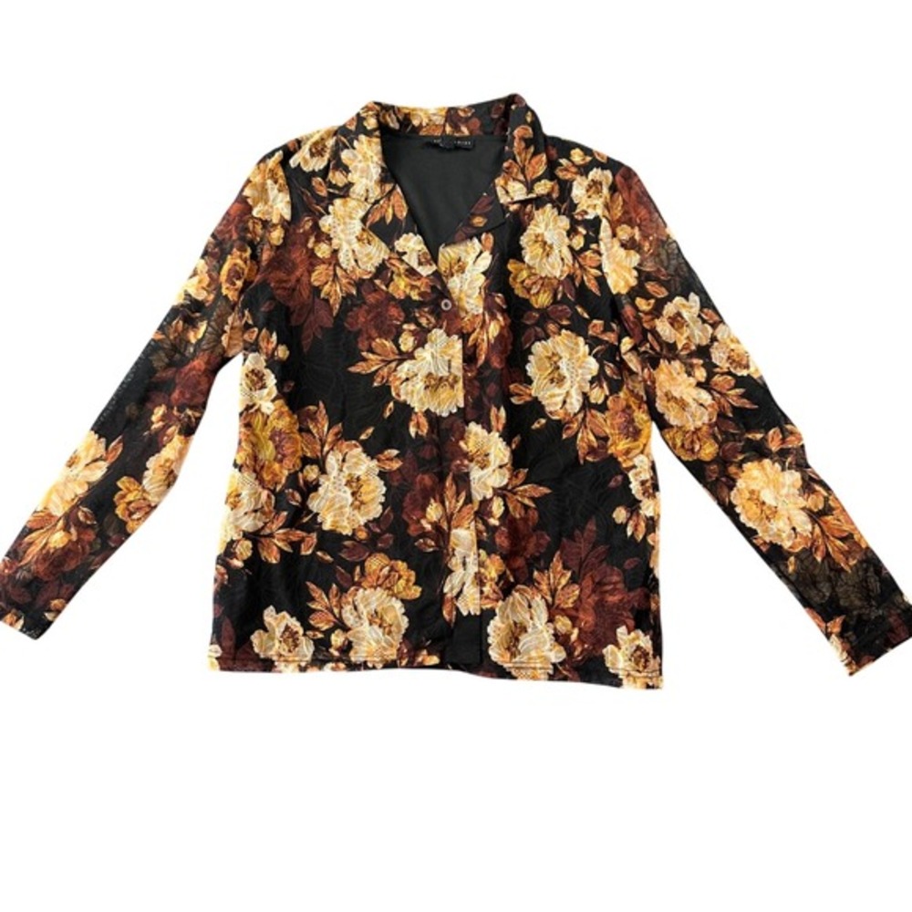 Jane + Delancey Floral Lace Mesh Button Down Shirt Lined Rust Black Whimsigoth